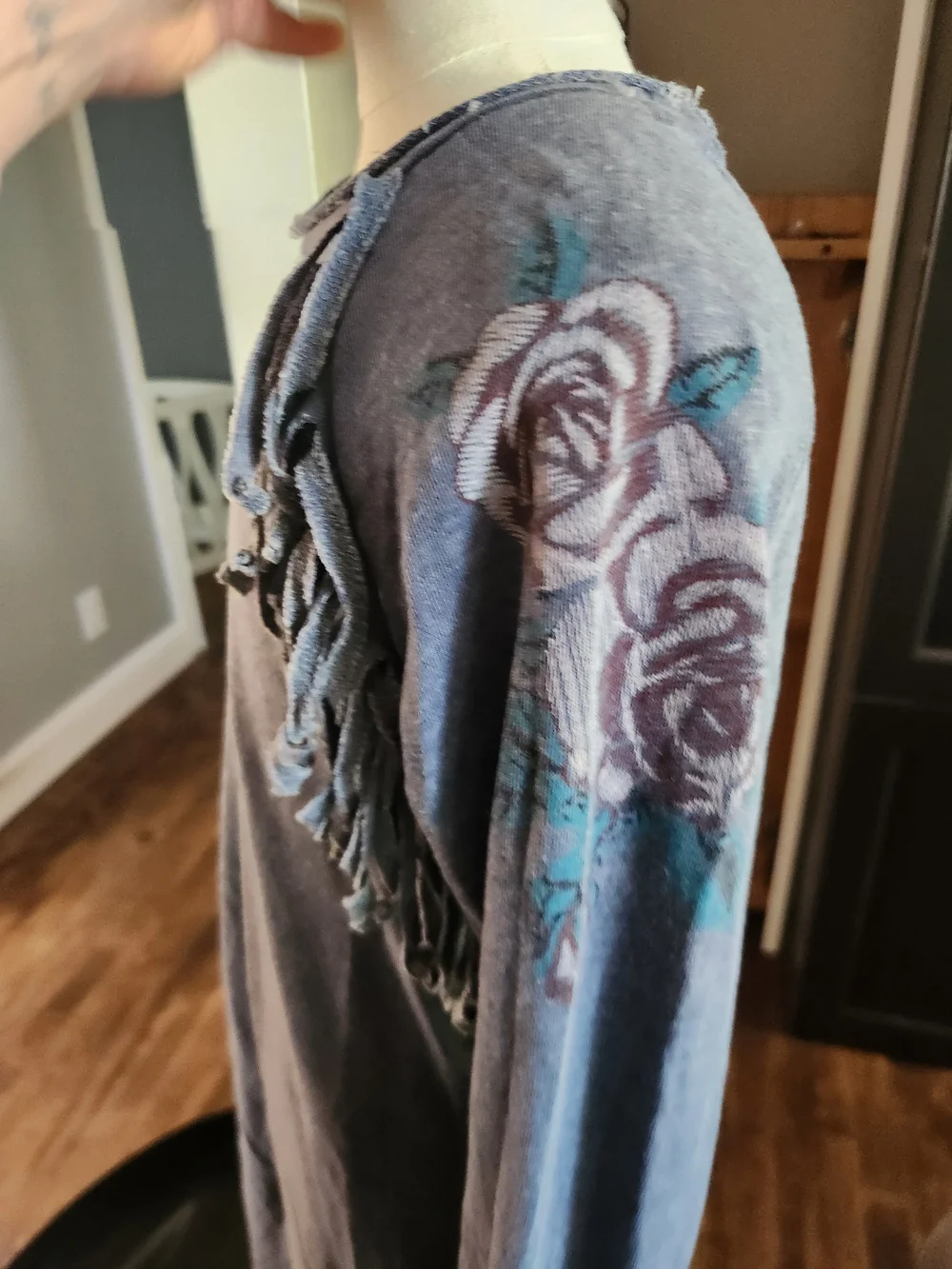 art class Slate Blue Long Sleeve Fringe Detail Kids Dress